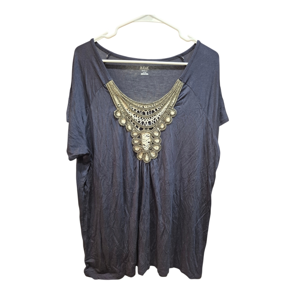 a.n.a Navy Tee with Gold Embellishments